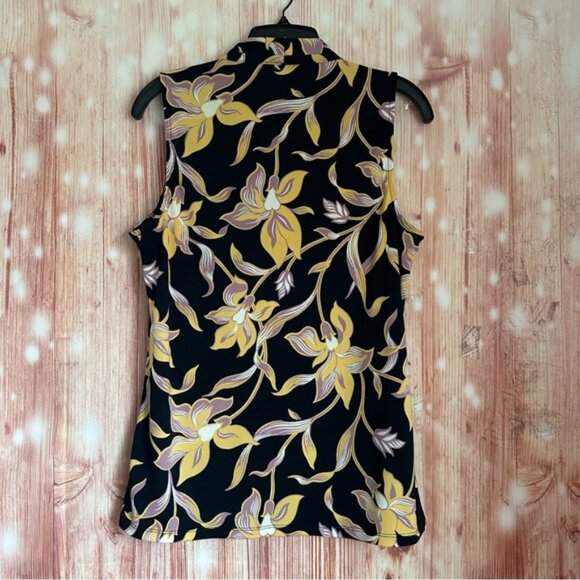 Ann Taylor Factory Black Floral Print V Neck Blouse - Picture 6 of 10